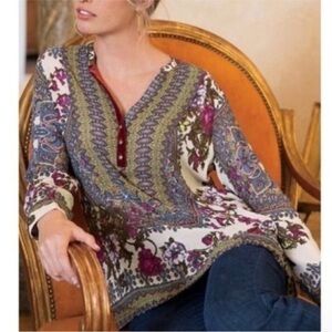 Soft Surroundings Paloma Floral Geometric Printed Velvet Tunic Top